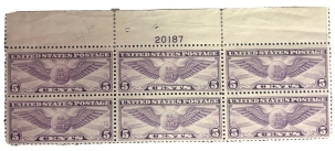 Air Post Stamps SCOTT #C-12 5c PLATE BLOCK, VF, MOGNH, SELV FLT, CAT $180, A BEAUTY! -APS MEMBER