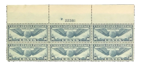 Air Post Stamps SCOTT #C-24 30c PLATE BLOCK, VF, MOG NH, CAT $110, A BEAUTY! -APS MEMBER