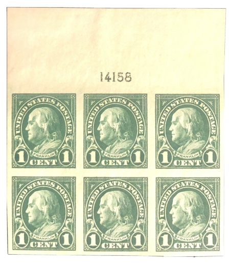 U.S. Stamps SCOTT #575 1c GREEN PLATE BLOCK, VF, MOG, VLH, CAT $80, PO FRESH-APS MEMBER