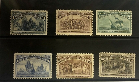 U.S. Stamps SCOTT #230-234 & 227, LOW VALUE COLUMBIANS, 1c-5c & 10c, MINT W/ SMALL FAULTS
