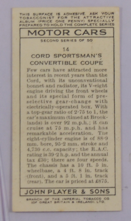 Other Collectibles 1936 PLAYERS CIGARETTES “MOTOR CARS” TOBACCO CARDS, BOX (ORIGINAL)/TIN INCLUDED!
