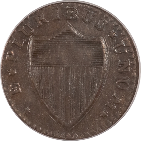 New Store Items 1787 NEW JERSEY COLONIAL COPPER, SMALL PLANCHET, PLAIN SHIELD – PCGS AU-55 OGH
