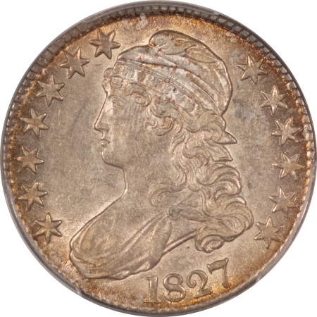 New Store Items 1827 CAPPED BUST HALF DOLLAR, SQUARE BASE 2 – PCGS AU-55, ORIGINAL LUSTER!