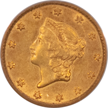 New Store Items 1849 GOLD DOLLAR, OPEN WREATH – PCGS AU-55, ORIGINAL & PLEASING!