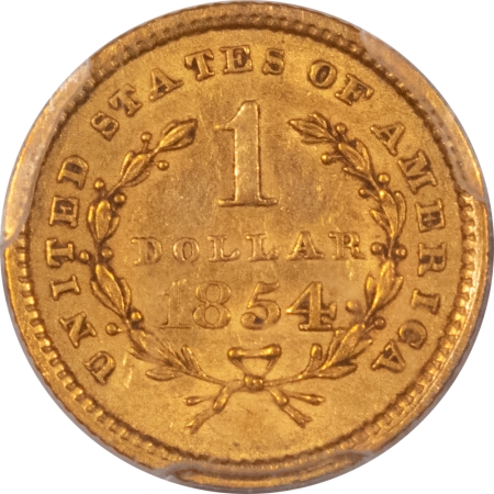$1 1854 $1 TY 1 GOLD, PCGS AU-53; FRESH & ORIGINAL!