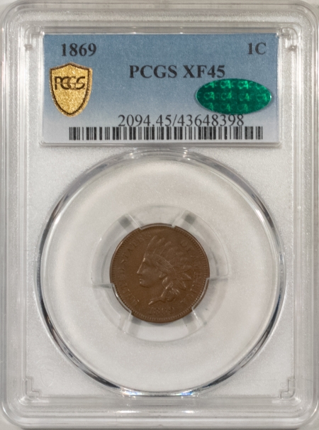 CAC Approved Coins 1869 INDIAN CENT – PCGS XF-45, SMOOTH, PQ & CAC APPROVED!