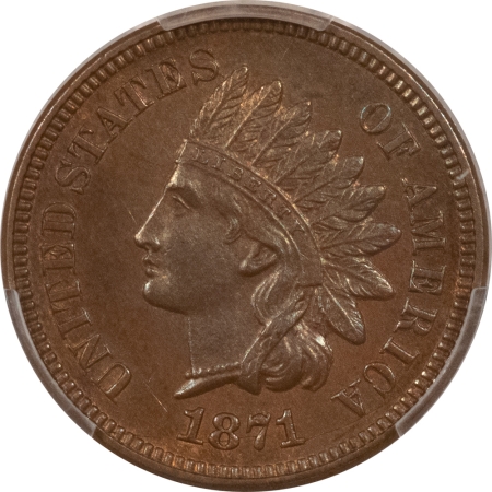 Indian 1871 INDIAN CENT – PCGS AU-58, LOOKS CH UNC, PREMIUM QUALITY!