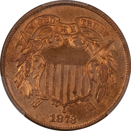 CAC Approved Coins 1873 PROOF TWO CENT PIECE, CLOSED 3, PCGS PR-63 RB, CAC PQ & LOOKS FULLY RED!