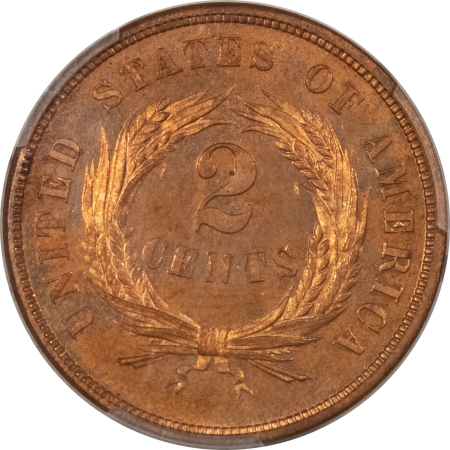 CAC Approved Coins 1873 PROOF TWO CENT PIECE, CLOSED 3, PCGS PR-63 RB, CAC PQ & LOOKS FULLY RED!