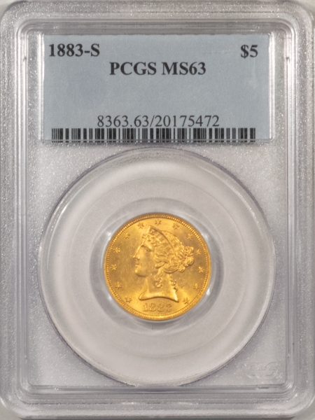 New Store Items 1883-S $5 LIBERTY GOLD – PCGS MS-63, TOUGH DATE!