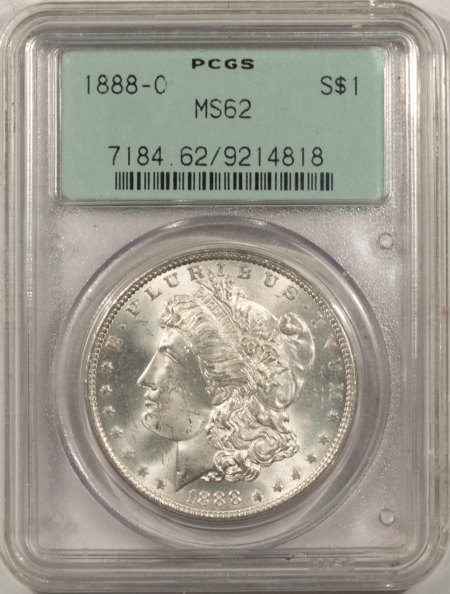 Dollars 1888-O MORGAN DOLLAR – PCGS MS-62, TWO PIECE RATTLER HOLDER, BLAST WHITE & PQ!
