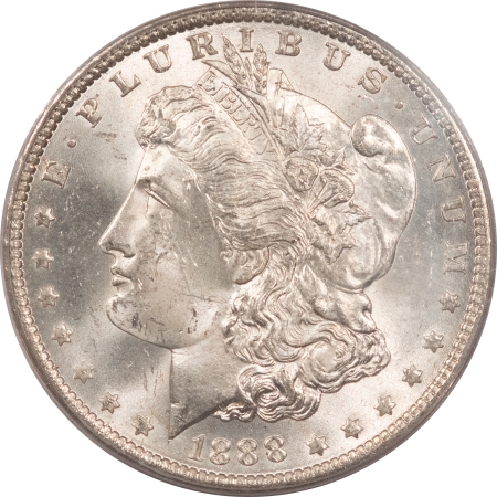 Dollars 1888-O MORGAN DOLLAR – PCGS MS-62, TWO PIECE RATTLER HOLDER, BLAST WHITE & PQ!