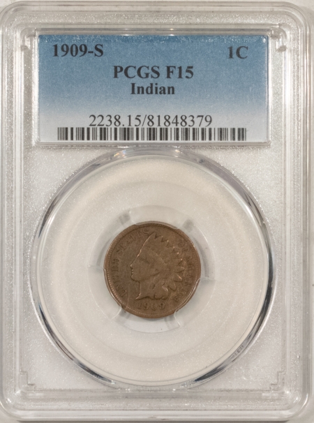 Indian 1909-S INDIAN CENT – PCGS F-15, KEY DATE!