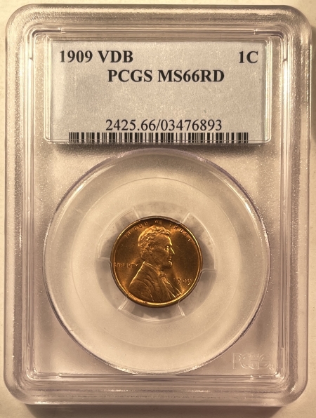 Lincoln Cents (Wheat) 1909 VDB LINCOLN CENT – PCGS MS-66 RD. FLASHY & PREMIUM QUALITY!