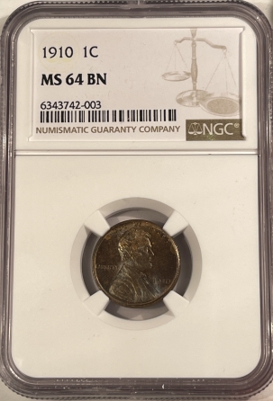 New Store Items 1910 LINCOLN CENT – NGC MS-64 BN PRETTY!