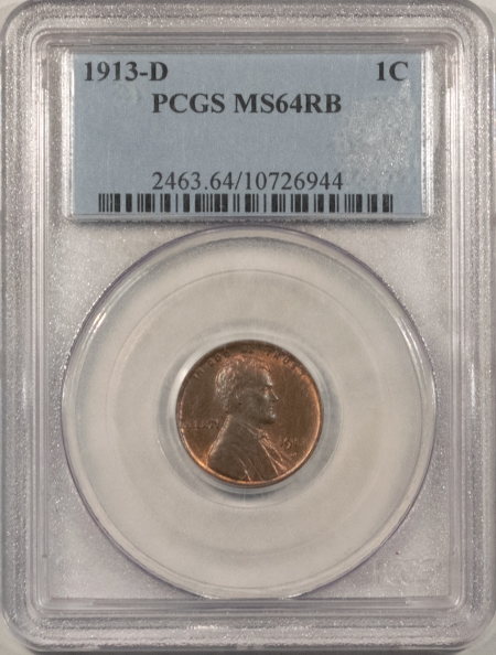 Lincoln Cents (Wheat) 1913-D LINCOLN CENT – PCGS MS-64 RB, ORIGINAL!