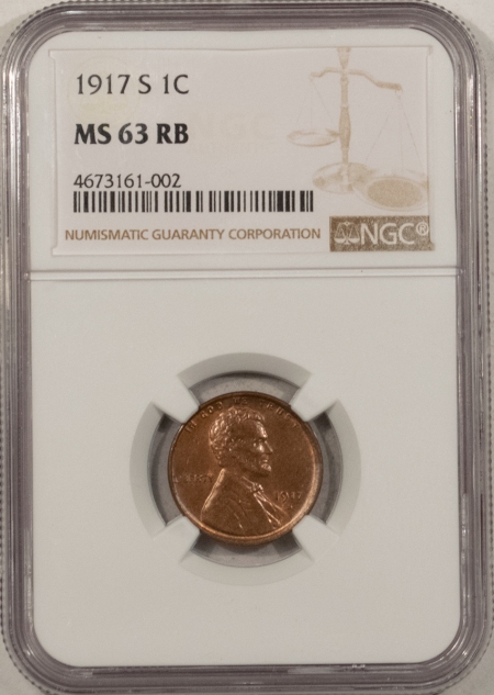 Lincoln Cents (Wheat) 1917-S LINCOLN CENT – NGC MS-63 RB