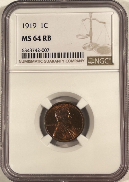 Lincoln Cents (Wheat) 1919 LINCOLN CENT – NGC MS-64 RB