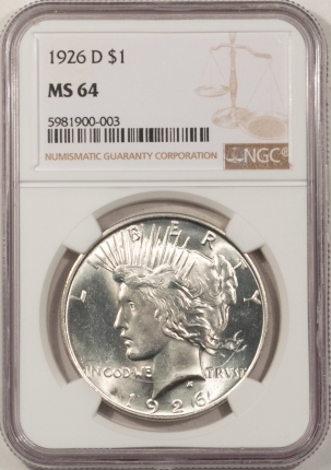 New Certified Coins 1926-D PEACE DOLLAR – NGC MS-64, BLAST WHITE!