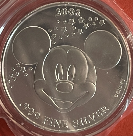 Exonumia DISNEY .999 SILVER ROUND-2003 MICKEY “STEAMBOAT WILLIE, 1928” – PROOF/ ORG CARD!