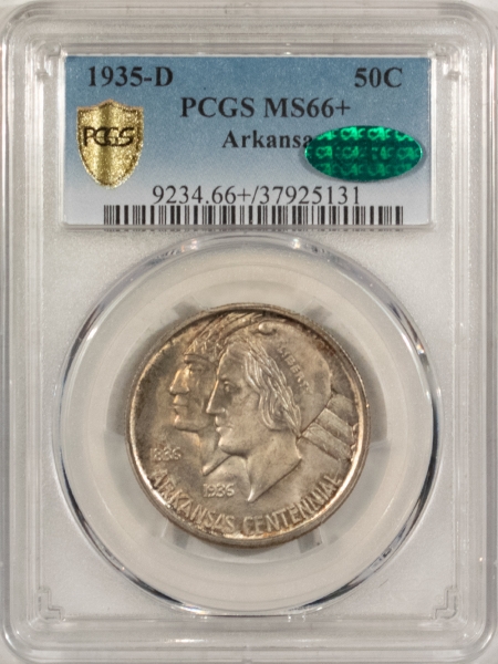 CAC Approved Coins 1935-D ARKANSAS COMMEMORATIVE HALF DOLLAR PCGS MS-66+ CAC, REALLY PRETTY & PQ+!