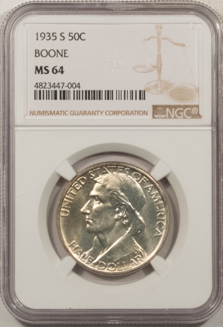 New Certified Coins 1935-S BOONE COMMEMORATIVE HALF DOLLAR – NGC MS-64, FLASHY!