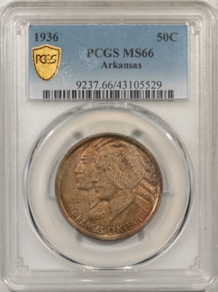 New Certified Coins 1936 ARKANSAS COMMEMORATIVE HALF DOLLAR – PCGS MS-66, REALLY PRETTY & PQ!