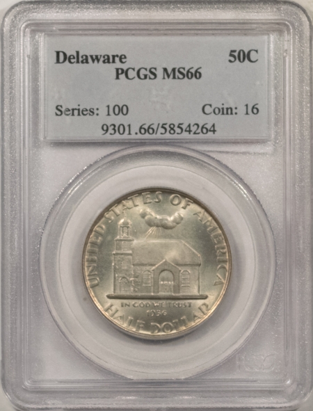 New Certified Coins 1936 DELAWARE COMMEMORATIVE HALF DOLLAR – PCGS MS-66, FRESH ORIGINAL & WHITE!