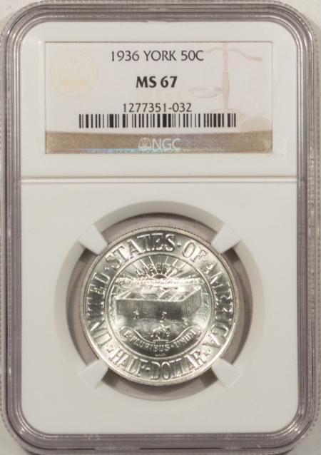 New Certified Coins 1936 YORK COMMEMORATIVE HALF DOLLAR – NGC MS-67 BLAST WHITE!