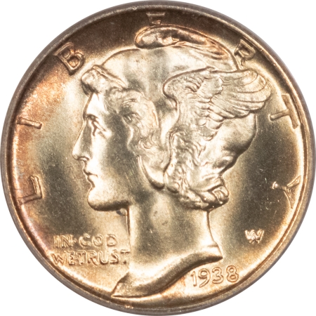 Dimes 1938-D MERCURY DIME – PCGS MS-64 FB, OLD GREEN HOLDER, PRETTY & PQ+!