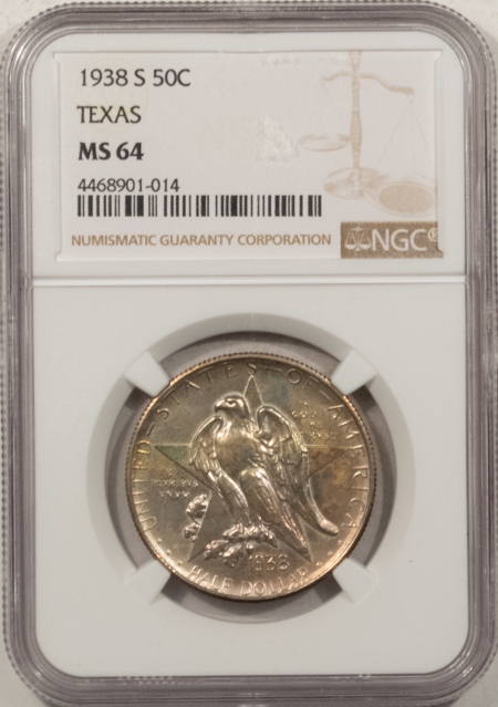 New Certified Coins 1938-S TEXAS COMMEMORATIVE HALF DOLLAR – NGC MS-64, PRETTY SCARCE DATE!