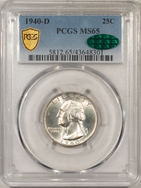 CAC Approved Coins 1940-D WASHINGTON QUARTER – PCGS MS-65, FRESH, PREMIUM QUALITY GEM! CAC APPROVED