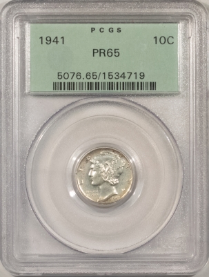 Dimes 1941 PROOF MERCURY DIME – PCGS PR-65, OLD GREEN HOLDER, FRESH & PQ+!