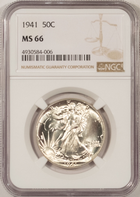 New Certified Coins 1941 WALKING LIBERTY HALF DOLLAR – NGC MS-66, BLAST WHITE!