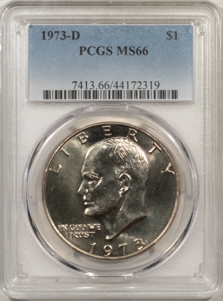 Eisenhower Dollars 1973-D EISENHOWER DOLLAR – PCGS MS-66, SCARCE!