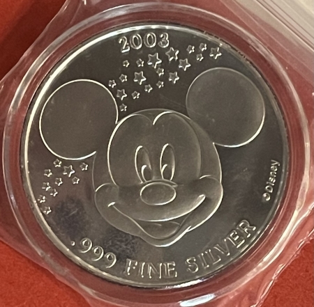Exonumia DISNEY .999 SILVER ROUND – 2003 “MICKEY’S CHRISTMAS CAROL,1983” PROOF/ ORG CARD!