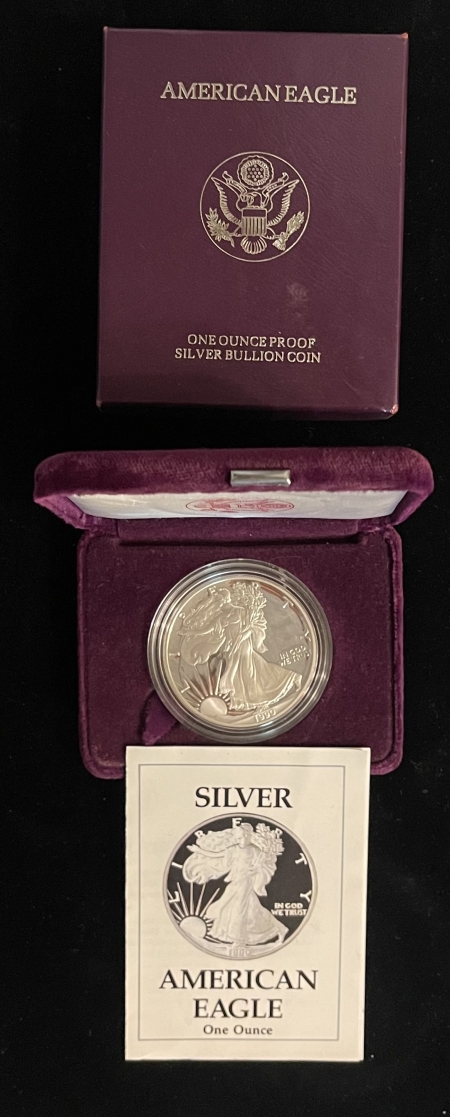 American Silver Eagles 1990 PROOF AMERICAN SILVER EAGLE – PROOF BOX/COA! 1 OZ BULLION!