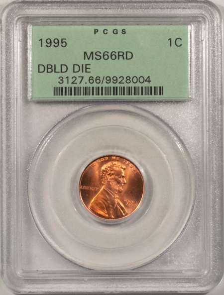 Lincoln Cents (Memorial) 1995 LINCOLN CENT – DOUBLED DIE OBVERSE, PCGS MS-66 RD, OGH, REALLY PRETTY!