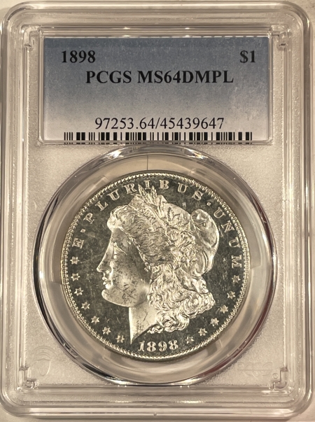 Morgan Dollars 1898 MORGAN DOLLAR – PCGS MS-64 DMPL, DEEP MIRRORS!