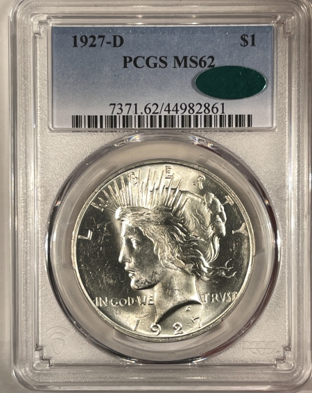 CAC Approved Coins 1927-D PEACE DOLLAR – PCGS MS-62, BLAZING WHITE, PREMIUM QUALITY & CAC APPROVED!