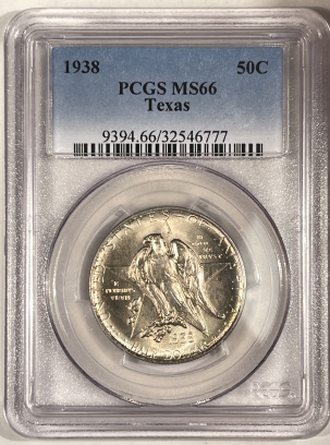 New Certified Coins 1938 TEXAS COMMEMORATIVE HALF DOLLAR – PCGS MS-66, LOW MINTAGE & TOUGH!