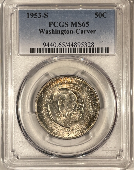 New Certified Coins 1953-S WASHINGTON-CARVER COMMEMORATIVE HALF DOLLAR – PCGS MS-65, PRETTY GEM!