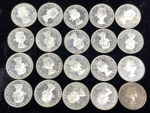 Coin Rolls 1963 CANADA SILVER DOLLARS, ORIGINAL 20 COIN ROLL, CHOICE BU, PROOFLIKE, PRETTY