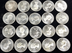 Coin Rolls 1964 CANADA SILVER DOLLARS, ORIGINAL 20 COIN ROLL, CHOICE BU, PROOFLIKE, PRETTY