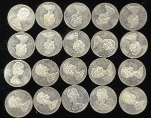 Coin Rolls 1965 CANADA SILVER DOLLARS, ORIGINAL 20 COIN ROLL, UNCIRCULATED, PROOFLIKE