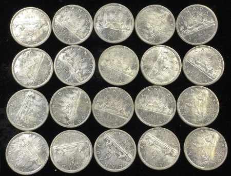 New Store Items 1965 CANADA SILVER DOLLARS, ORIGINAL 20 COIN ROLL, UNCIRCULATED, PROOFLIKE