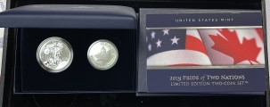 American Silver Eagles 2019 PRIDE OF TWO NATIONS SILVER TWO COIN PROOF SET W/ ASE & CANADA MAPLE, OGP