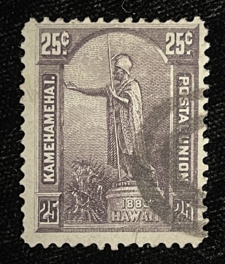 U.S. Stamps HAWAII SCOTT #47, 25c DEEP-VIOLET, USED, FINE CENTERING, CREASES; CATALOG $65