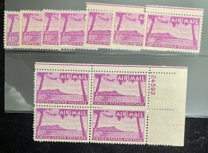 U.S. Stamps SCOTT #C-46 80c HAWAII, 7 SINGLES & 1 PLATE BLOCK; ALL MOG-NH, PO FRESH-CAT $50+