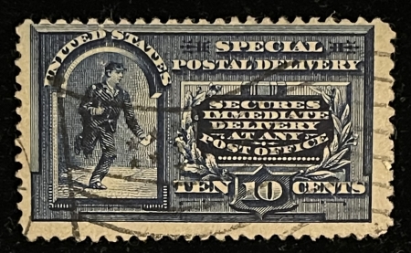 U.S. Stamps SCOTT #E-2, 10c BLUE-USED; FINE W/ NICE DEEP COLOR; CATALOG $45
